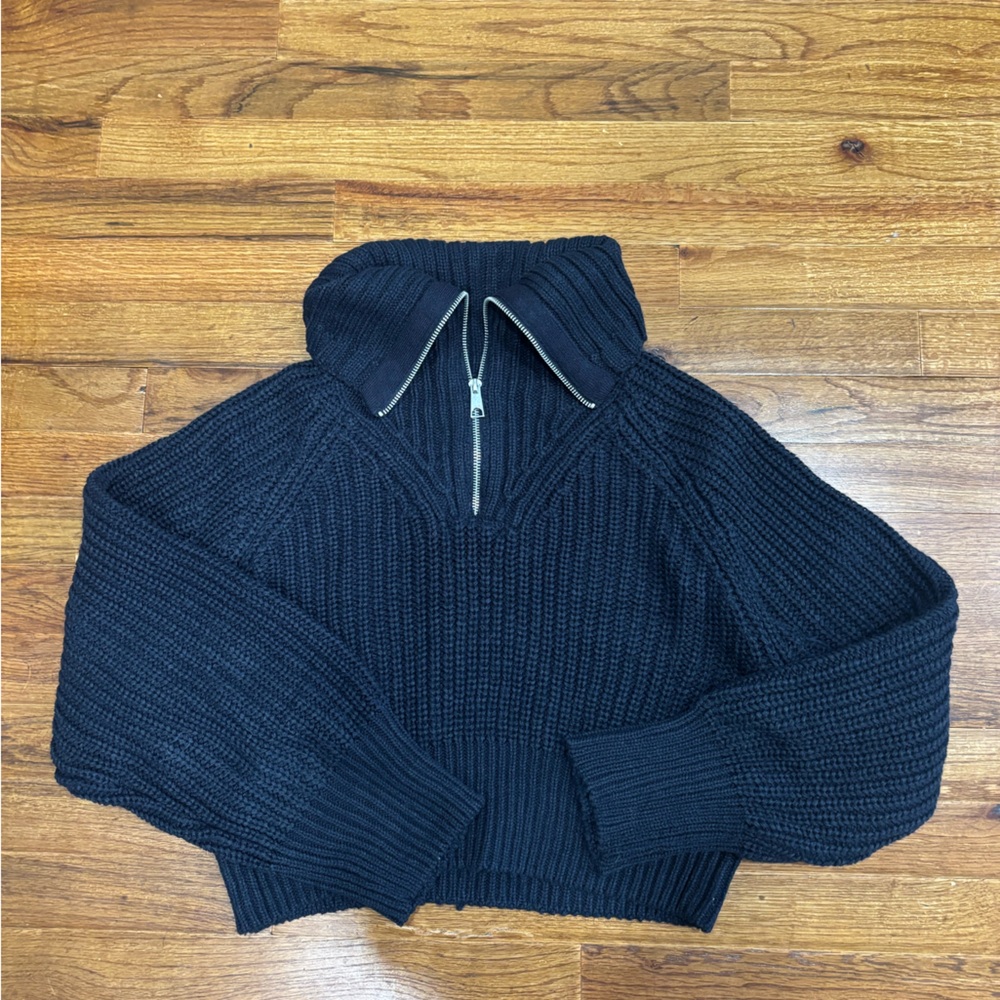 H&M Navy Ribbed Knit Sweater with Zipper